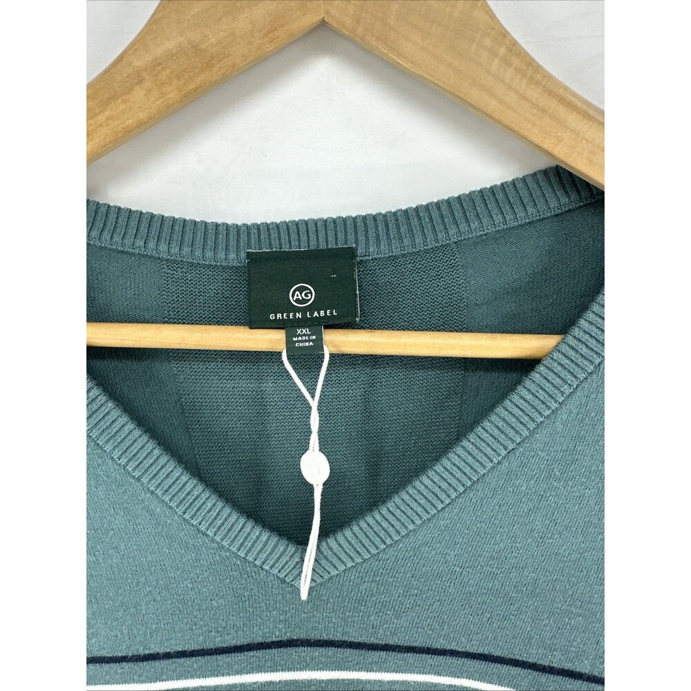 AG Green Label Men’s V-Neck Cotton Cashmere Striped Sweater Sz XXL - Picture 5 of 10
